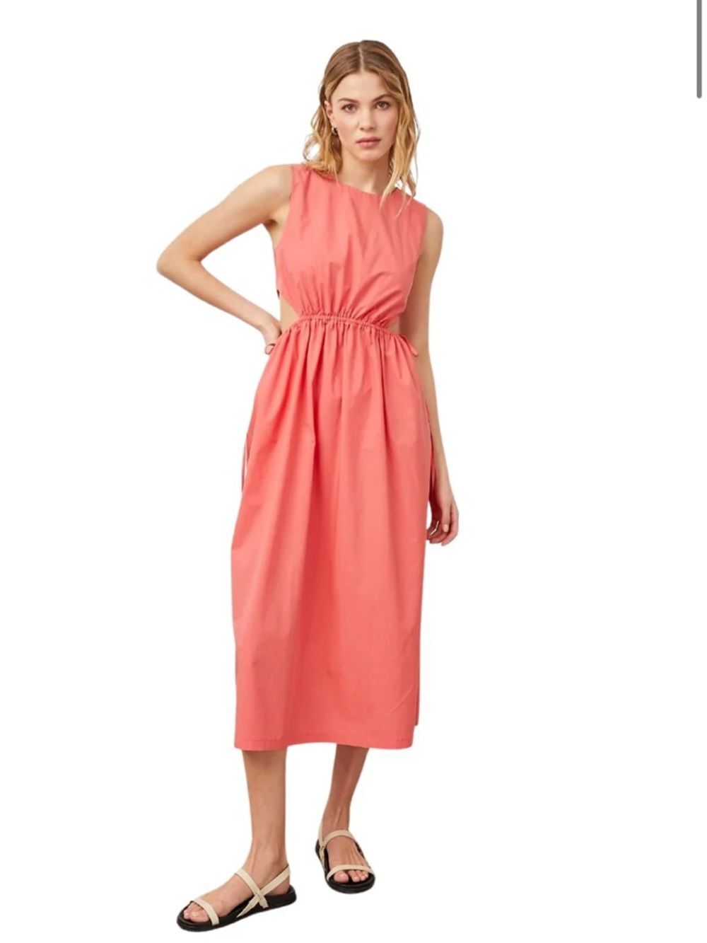 Rails Cotton Yvette Poplin Spiced Coral Sleeveless Side Cut Midi Dress Small - Picture 4 of 11